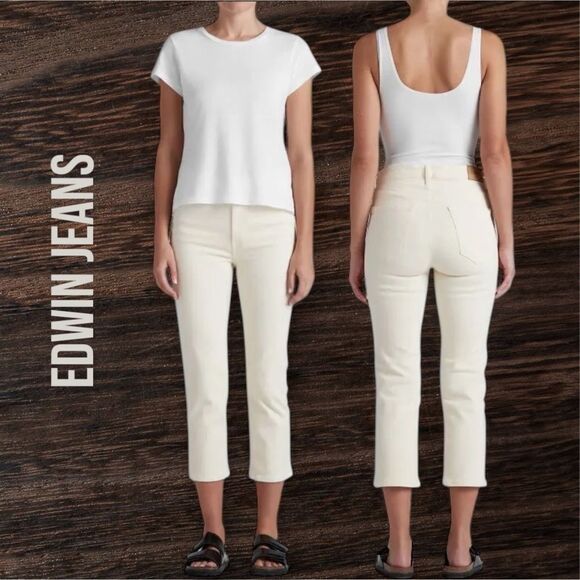 EDWIN ANTHROPOLOGIE Women’s Bree Crop Slim Straight in the Size 29 in Vanilla - Picture 2 of 12